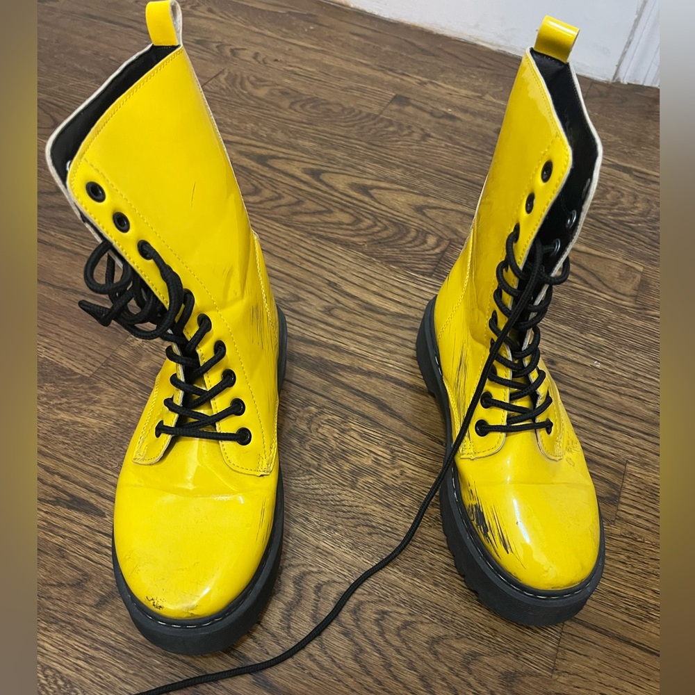 Yellow lace up boots